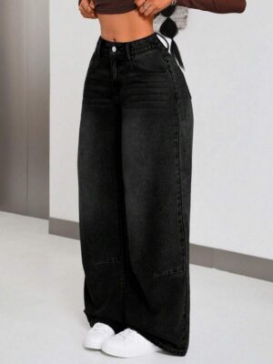 Front Button Pockets Casual Denim