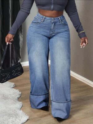 Slaydiva Plus Size Women  Versatile Denim Jeans