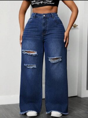 Blue Jeanoix  Ripped Wide Leg Denim