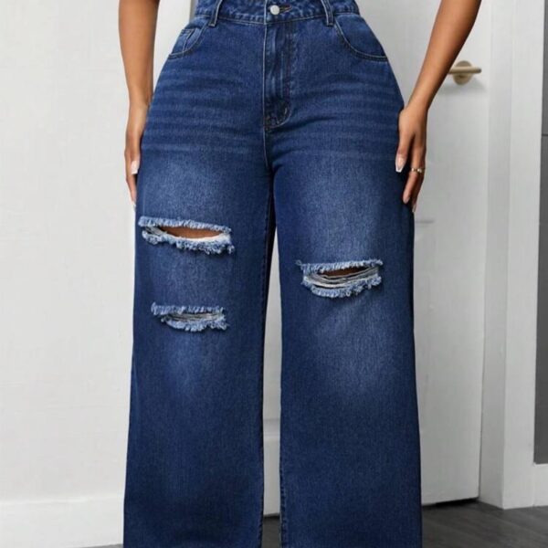 Blue Jeanoix  Ripped Wide Leg Denim