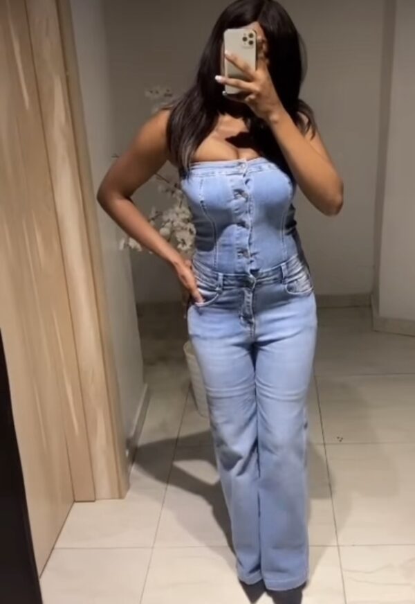 Women's Autumn Off Shoulder Long Sleeve Utility Pocket Casual Denim Jumpsuit