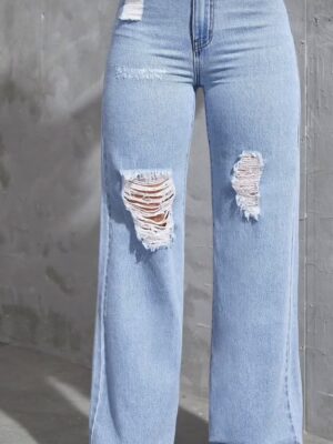 Summer high waist ripped blue Denim