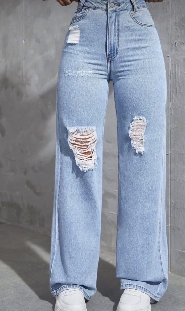 Summer high waist ripped blue Denim