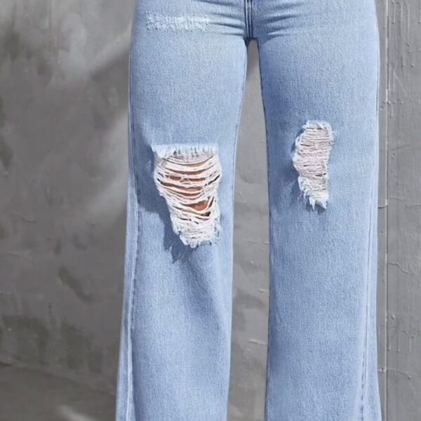 Summer high waist ripped blue Denim
