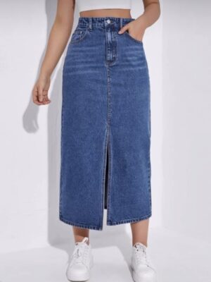 High wait slit Denim Skirt
