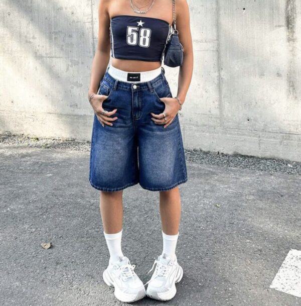 Y2K Loose Fit Blue Bermuda Shorts Spring And Summer Casual Denim