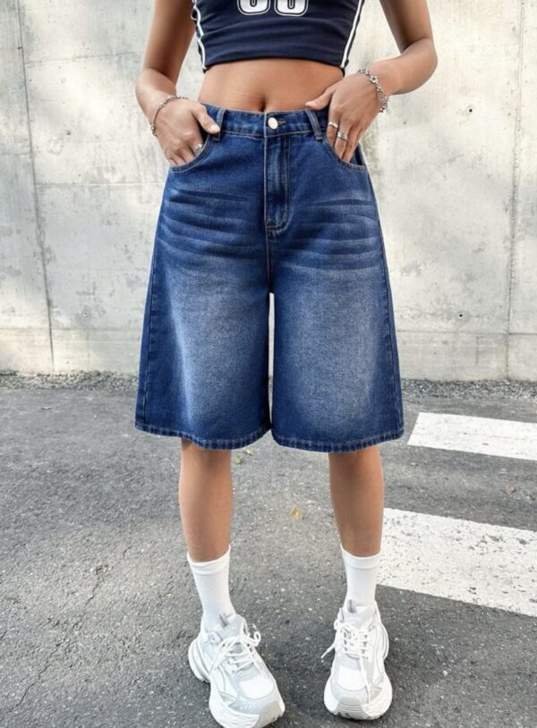 Y2K Loose Fit Blue Bermuda Shorts Spring And Summer Casual Denim