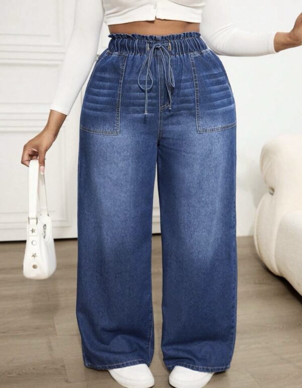 Dripcury plus size casual Relaxed waist Elastic waistband wide leg Denim