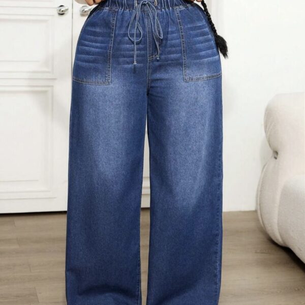 Dripcury plus size casual Relaxed waist Elastic waistband wide leg Denim