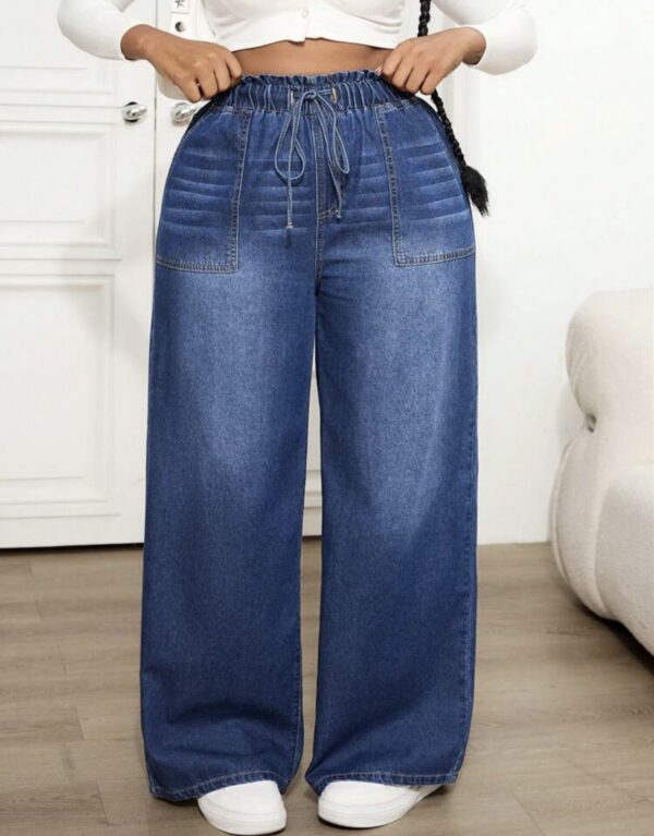 Dripcury plus size casual Relaxed waist Elastic waistband wide leg Denim