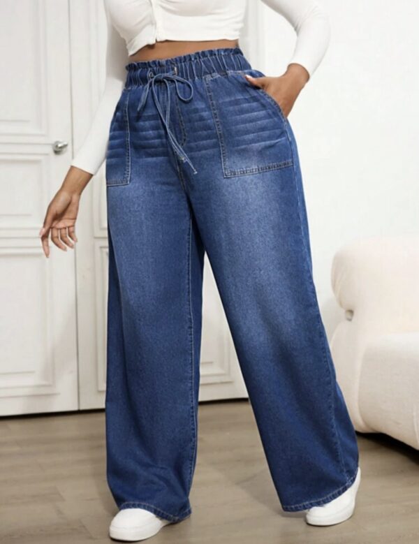Dripcury plus size casual Relaxed waist Elastic waistband wide leg Denim