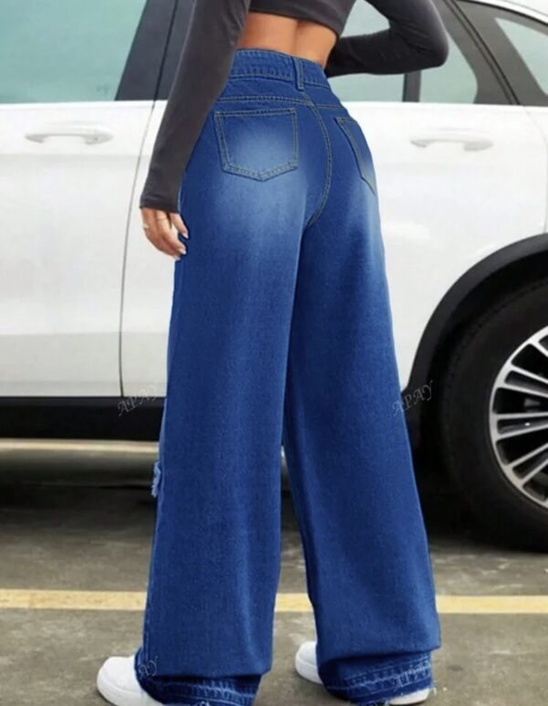 Casual Stone Washed Frayed Stars Wide Leg Jeans