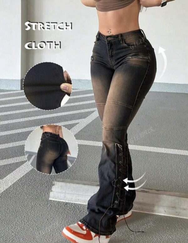 Women’s Casual Street Style Gradient Color Flared Denim Trousers