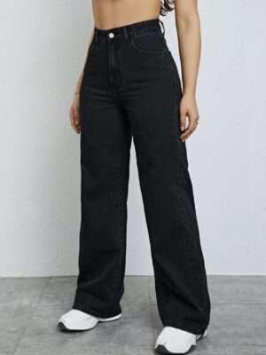Black EZwear High Waist Straight Leg Jeans