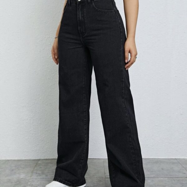 Black EZwear High Waist Straight Leg Jeans