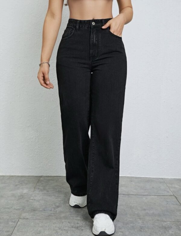 Black EZwear High Waist Straight Leg Jeans