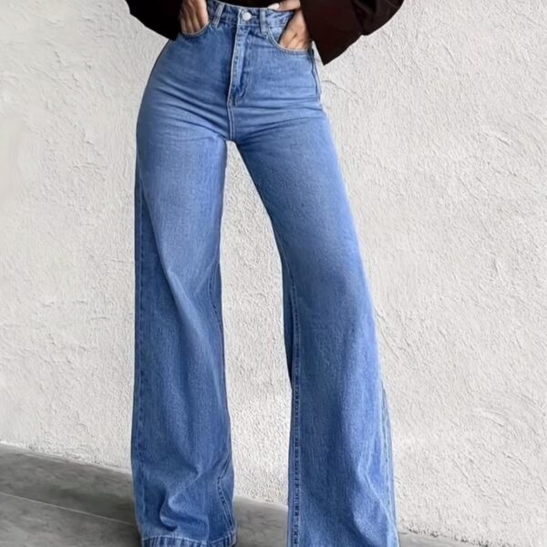 High-Waisted, Stretchy Blue Wide-Leg Jeans - Flattering Fit,Fashion, Fashionable Wide Leg Jeans|Stretchy Fabric Jeans