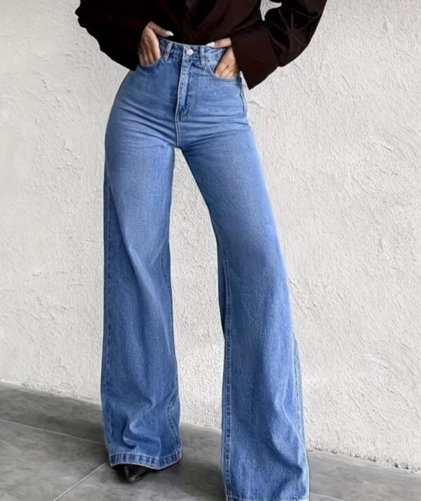High-Waisted, Stretchy Blue Wide-Leg Jeans - Flattering Fit,Fashion, Fashionable Wide Leg Jeans|Stretchy Fabric Jeans