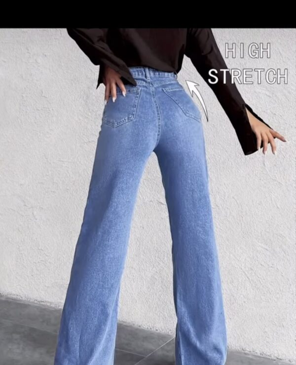 High-Waisted, Stretchy Blue Wide-Leg Jeans - Flattering Fit,Fashion, Fashionable Wide Leg Jeans|Stretchy Fabric Jeans