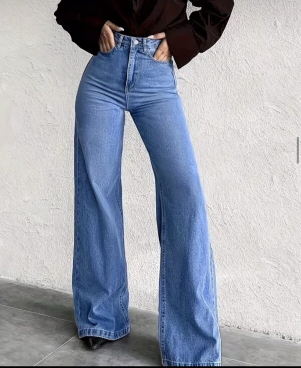 High-Waisted, Stretchy Blue Wide-Leg Jeans - Flattering Fit,Fashion, Fashionable Wide Leg Jeans|Stretchy Fabric Jeans