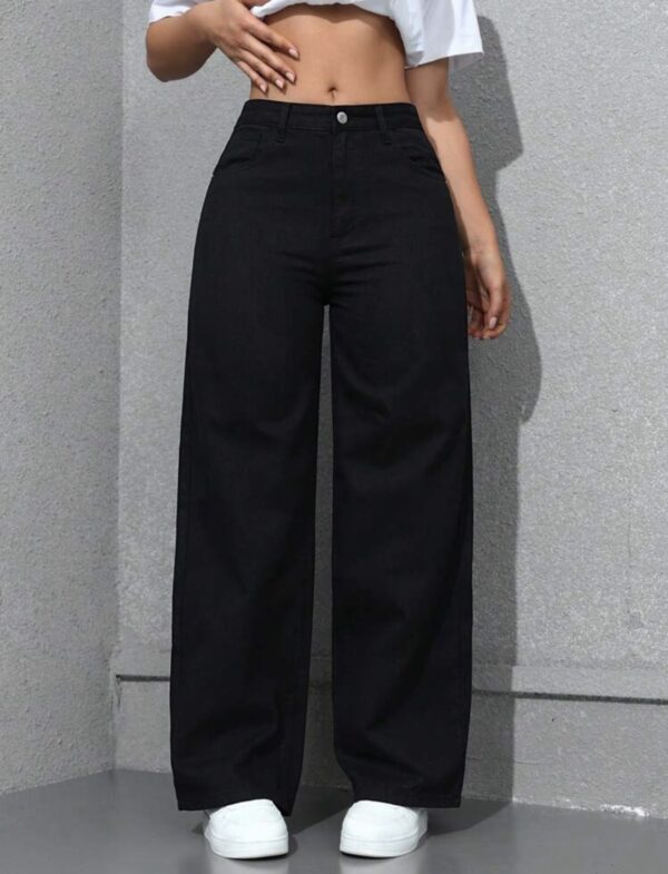 Ladies simple daily wear Black baggy straight leg Denim