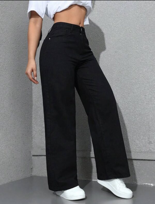 Ladies simple daily wear Black baggy straight leg Denim