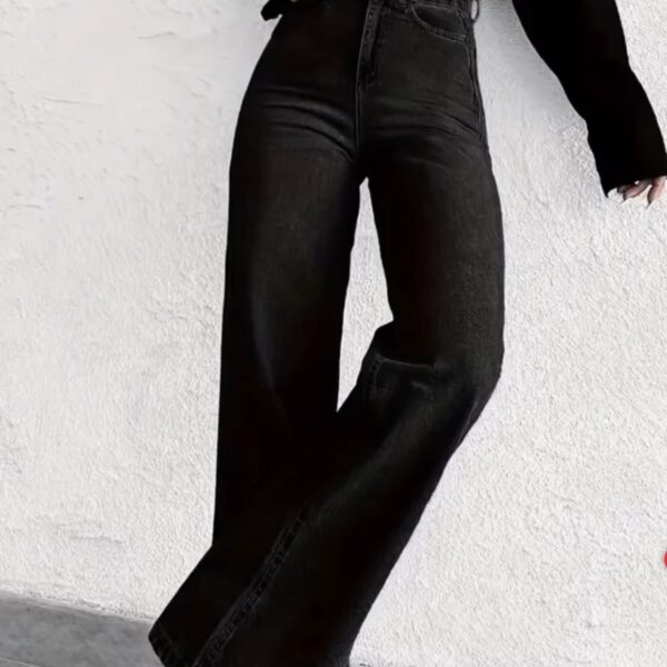 High-Waisted, Stretchy Blue Wide-Leg Jeans - Flattering Fit, Pockets, All-Season Style, Street Fashion, Fashionable Wide Leg Jeans