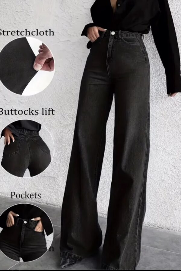 High-Waisted, Stretchy Blue Wide-Leg Jeans - Flattering Fit, Pockets, All-Season Style, Street Fashion, Fashionable Wide Leg Jeans